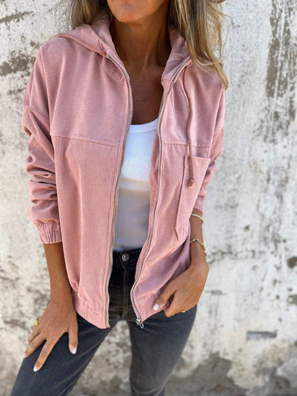 Lauren | Veste zippée à capuche côtelée