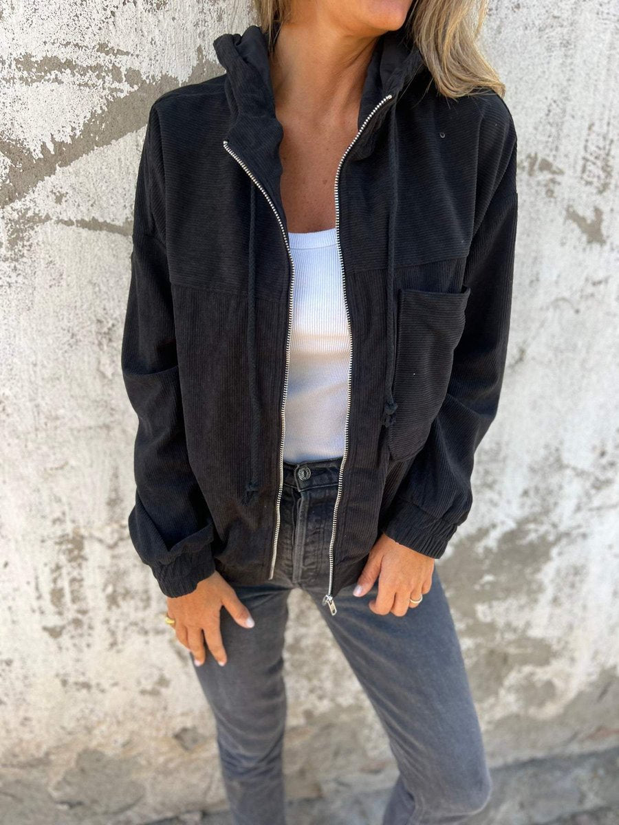 Lauren | Veste zippée à capuche côtelée