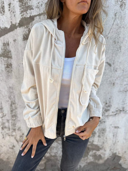Lauren | Veste zippée à capuche côtelée