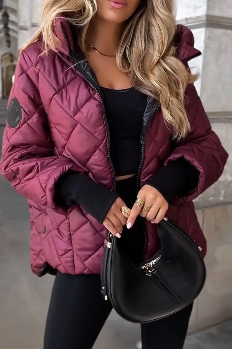 Marina | Veste zippée à capuche matelassée en losanges