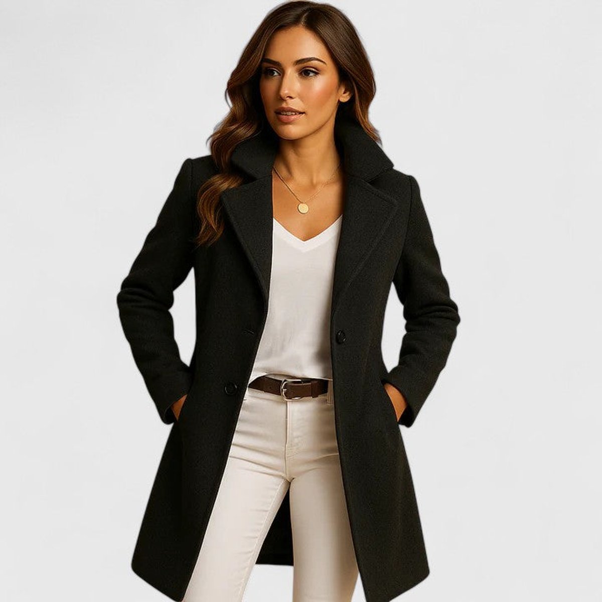 Blanche | Manteau long ajusté à col cranté