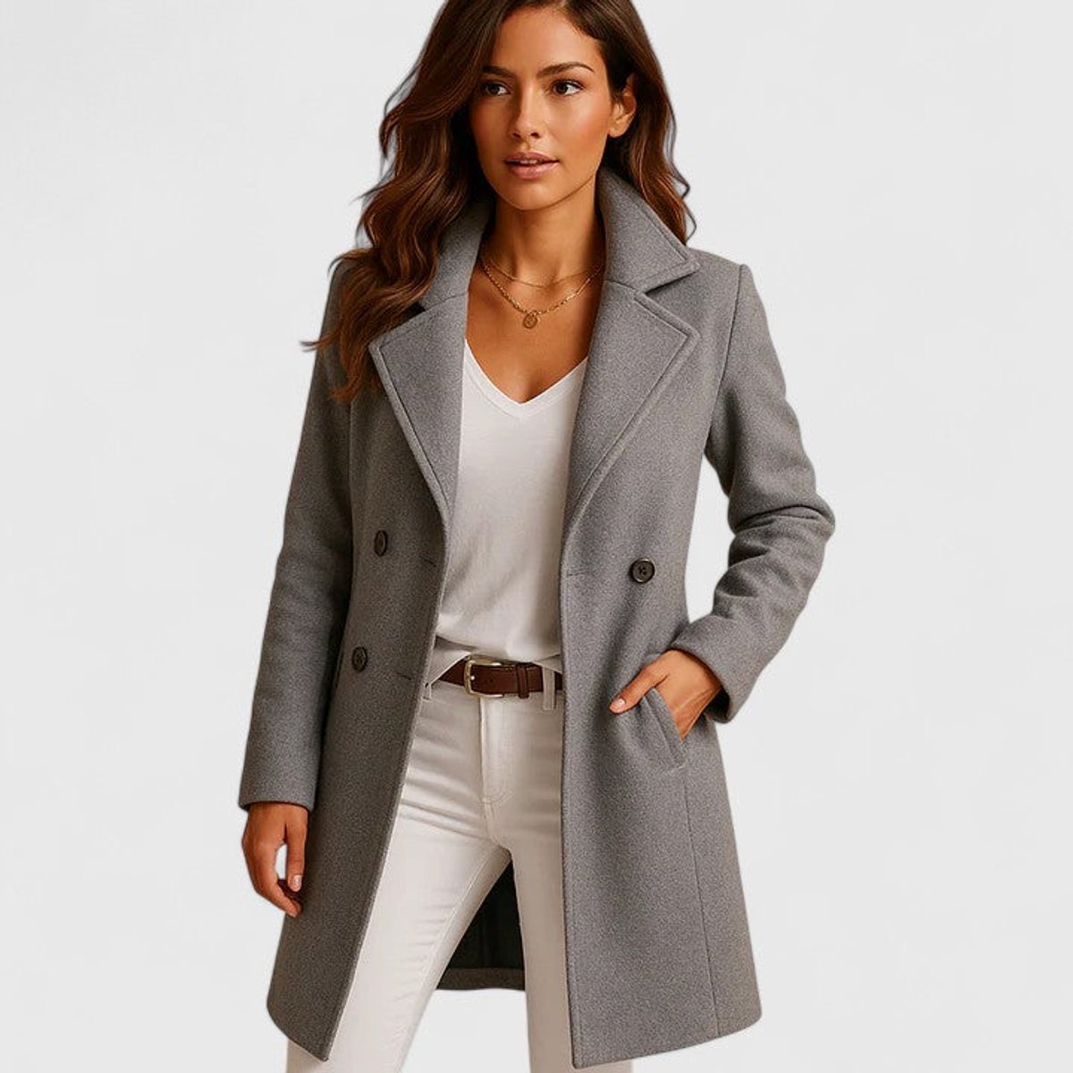 Blanche | Manteau long ajusté à col cranté