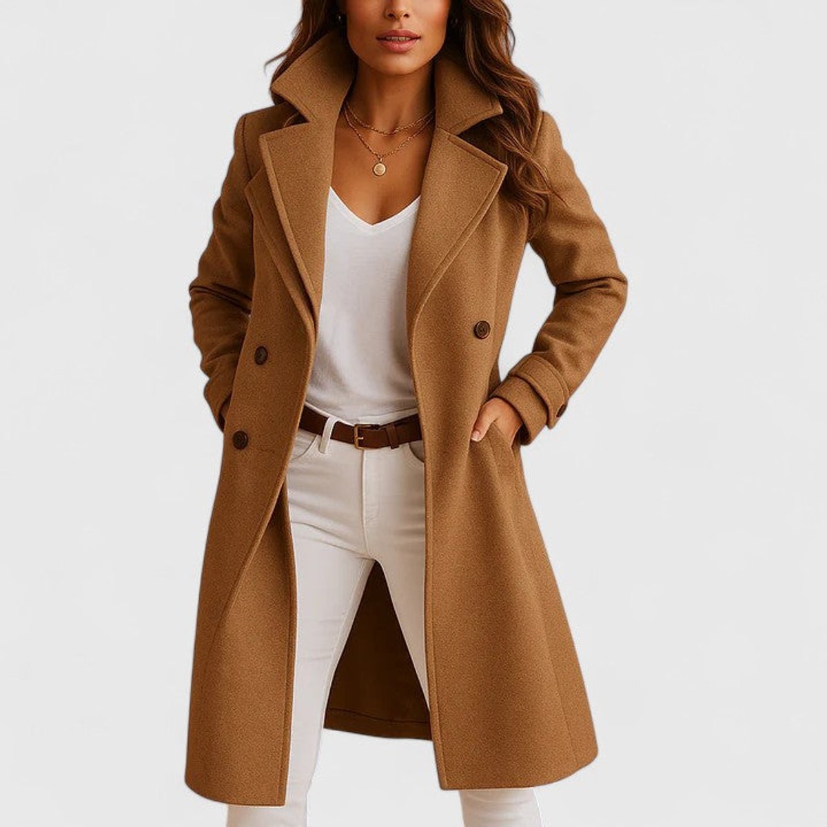 Blanche | Manteau long ajusté à col cranté