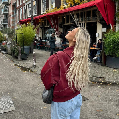 Renée | Blouson bomber oversize à surpiqûres contrastées