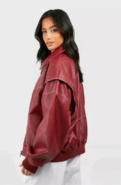 Renée | Blouson bomber oversize à surpiqûres contrastées