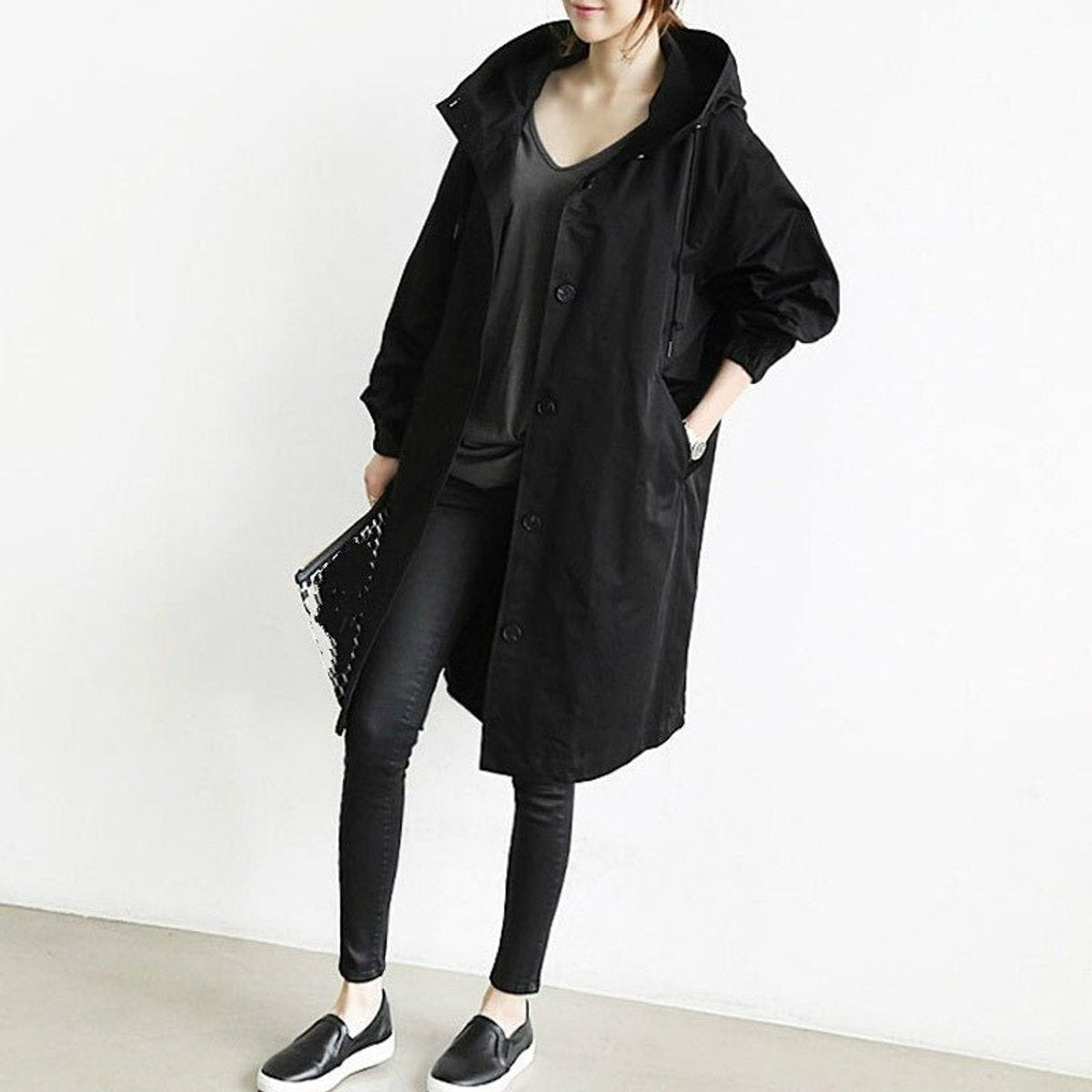 Maisie | Manteau oversize à capuche et boutonnage devant